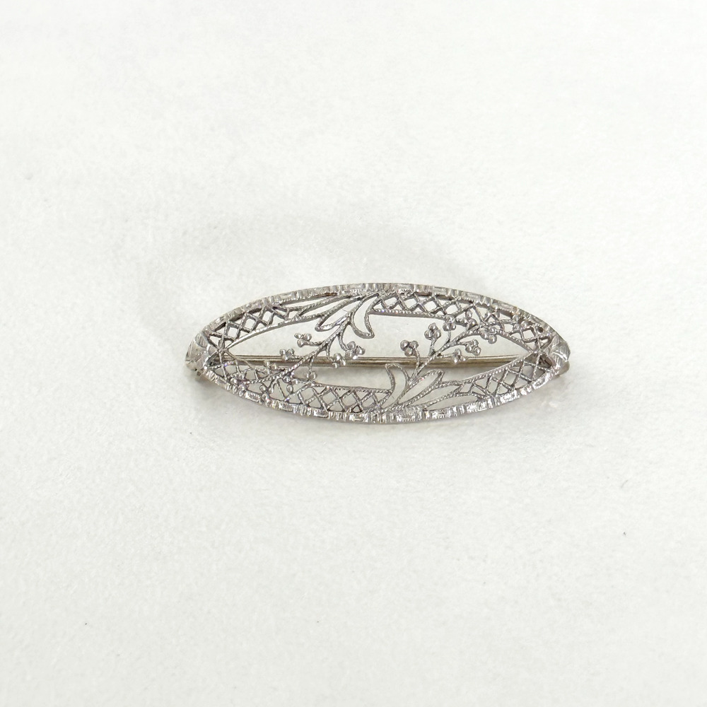 Antique 14K White Gold Floral Filigree Intricate Detail Small Petite Brooch Pin - Picture 2 of 9